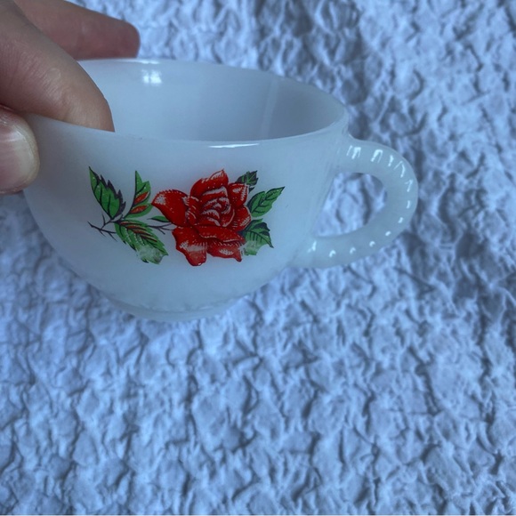 Vintage Federal Glass Rose Snack plate set with box 8 piece set white milk glass - Picture 9 of 10